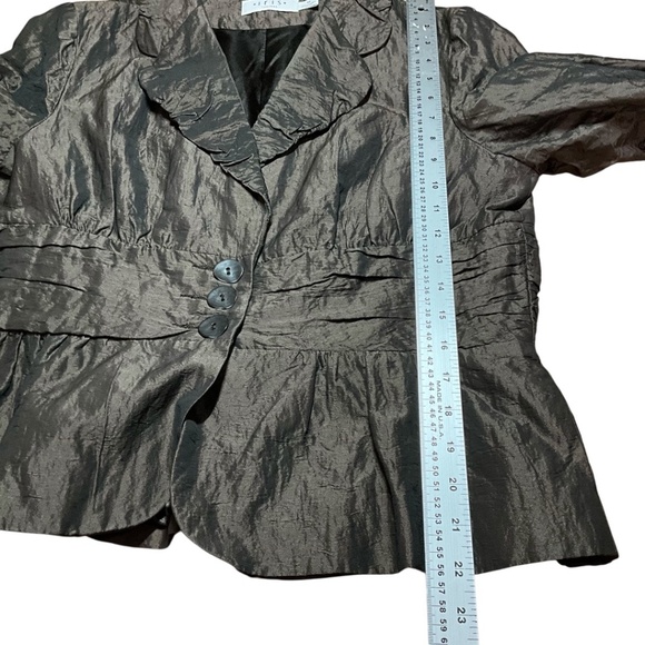 IRIS SETLAKWE Brown Fully Lined Peplum Crinkle Blazer MADE IN CANADA Sz 12 - Picture 6 of 8